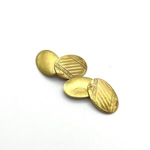 Vintage S&S‎ Gold Tone Etched Oval Double Sided Cufflinks Striped Floral Pattern